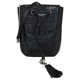 Borsa a secchiello mini Emmanuella in pelle nera con stampa coccodrillo Saint Laurent