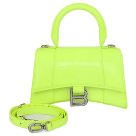 Borsa a mano XS Hourglass in pelle effetto coccodrillo verde neon di Balenciaga