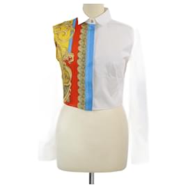 Camisa de manga larga recortada con estampado Barocco blanco de Versace
