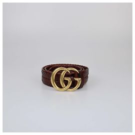 Gucci Braune geflochtene GG Marmont Schnallen-Gürtel