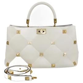 Borsa Valentino grande in pelle trapuntata avorio con borchie romane