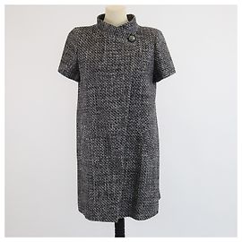 Chanel Grey/Blue Textured Double Breasted Short Sleeve Coat