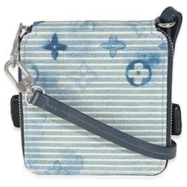 Portafoglio con tracolla in denim monogram watercolor a righe hickory blu Louis Vuitton