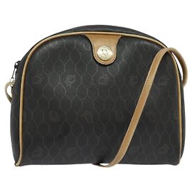 Borsa a spalla in tela a nido d'ape PVC nera e oro Christian Dior Auth sw1341