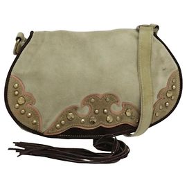 Miu Miu Schultertasche aus Wildleder Grau Gold Auth sw1086