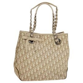 Borsa a catena romantica in tela Trotter Christian Dior PVC beige argento autentica 132755