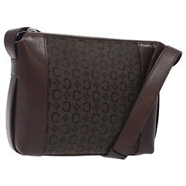 Céline Bolsa de ombro em lona Macadam C da CELINE marrom prata autêntica gh393