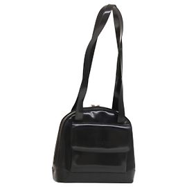 Borsa a Spalla GUCCI Pelle Verniciata Nera Oro Auth ep9690