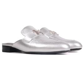 HERMÈS - Mules Trocadéro di Hermès in pelle argentata (taglia 37)