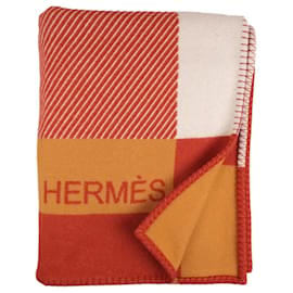 Hermès Avalon Throw Blanket Cashmere Wool White Red Orange
