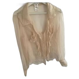 Blusa Céline in seta con volant beige