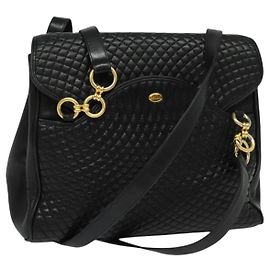 BALLY Borsa a Spalla in Pelle Trapuntata con Catena Nera Oro Auth BA4040
