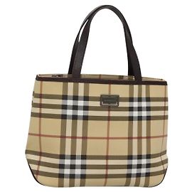 BURBERRY Nova Check Handtasche aus PVC Beige Silber Auth ki5862