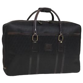 Bolsa Boston em lona Zucchino FENDI prata preta Auth 127858