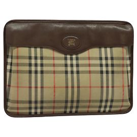 Autre Marque Borsa clutch in tela beige con motivo Nova Check di Burberrys Auth bs28158