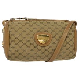 GUCCI Micro GG Canvas Schultertasche Vintage Beige Gold Auth BA4063