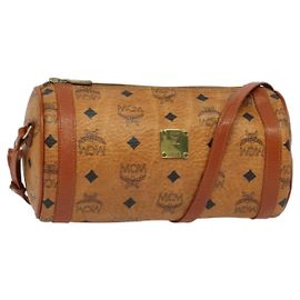 Borsa a spalla MCM Logogram Vicetos in pelle PVC marrone oro Auth BA4155