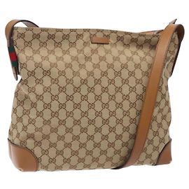 Borsa a Spalla Gucci GG Canvas Web Sherry Line Beige Argento 308930 Auth ep9380