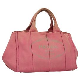 PRADA Canapa GM Bolsa de Mão em Lona Rosa Dourado Auth bs28066