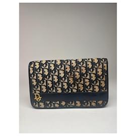 Clutch vintage Dior Oblique monogram beige navy