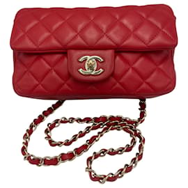 Chanel Classico Double Flap Piccolo Pelle di Agnello Rosso Oro