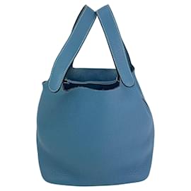 Bolso de mano de cuero azul Taurillon Clemence Picotin 22 MM de Hermès