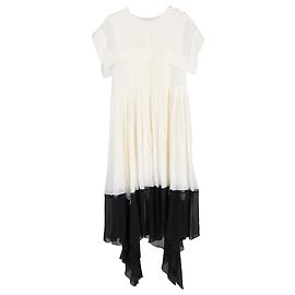Vestido midi plisado con cuello cuadrado Chloé en viscosa blanca y negra