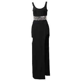 Vestido Maxi Cady Embellecido David Koma en Acetato Negro