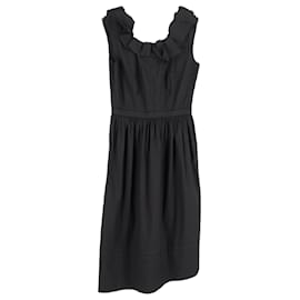 Vestido Midi con Volantes en Algodón Negro de Prada