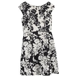 Vestido Mini de Impresión Floral Oscar De La Renta en Algodón Negro y Blanco