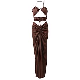 Autre Marque Vestido Maxi Halter de Viscosa Marrón con Cortes de Christopher Esber