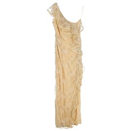 Valentino Garavani Vestido Maxi de Poliéster Amarillo con Detalles de Encaje y Volantes Valentino