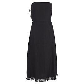 Theory Vestido midi sin tirantes Phyly con flecos en lino negro