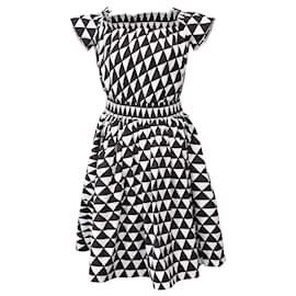 Vestido negro de algodón con estampado geométrico sin hombros de Prada