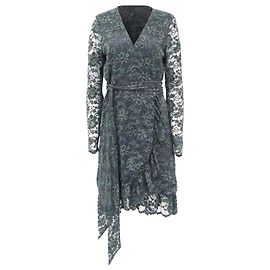 Vestido envolvente de encaje Ganni Flynn en poliamida verde