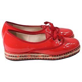 Ballet Flats Espadrille Bottega Veneta en Cuir Verni Rouge