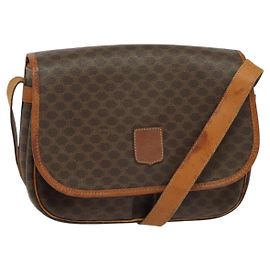 Céline Borsa a Spalla in Tela Macadam CELINE in Pelle PVC Marrone Oro Auth bs28301