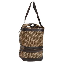 Borsa a Spalla in Tela Trotter Christian Dior Marrone Oro Auth 123655