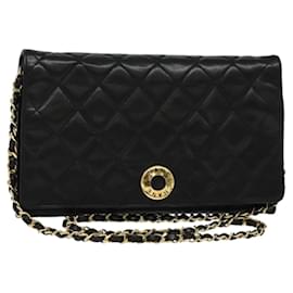 CHANEL Borsa a Spalla Matelassé in Pelle di Agnello Nera Oro CC Auth bs28257