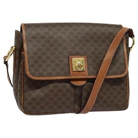 Céline Bolso de Hombro de Lona Macadam CELINE en Cuero PVC Marrón Dorado Auth 132689