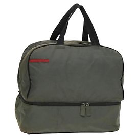 Borsa sportiva Boston in nylon grigio argento di PRADA Auth bs27925