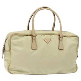PRADA Borsa a mano in nylon beige oro Auth 132576