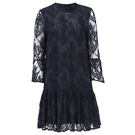 Vestido Mini de Encaje Bordado con Volantes Ganni en Viscosa Azul Marino