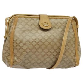 Céline Borsa a Spalla in Tela Macadam CELINE PVC Beige Oro Auth sw1359