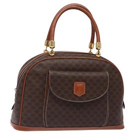 Céline Borsa a mano in tela Macadam CELINE in pelle PVC marrone oro Auth ki5869