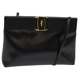 Borsa a Spalla Salvatore Ferragamo Vala in Pelle Nera Argento Autentica 132421