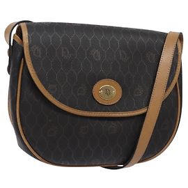 Borsa a spalla in tela a nido d'ape PVC nera e dorata Christian Dior Auth yk18869
