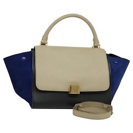 Céline Trapeze Handtasche aus Leder 2 in 1 beige gold Auth BA4167