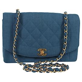 CHANEL Borsa a Spalla Diana Flap in Tela Blu Oro CC Auth 132485SM