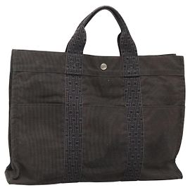 Hermès HERMES Her Line Tote Bag Canvas Grau Silber Auth 132562
